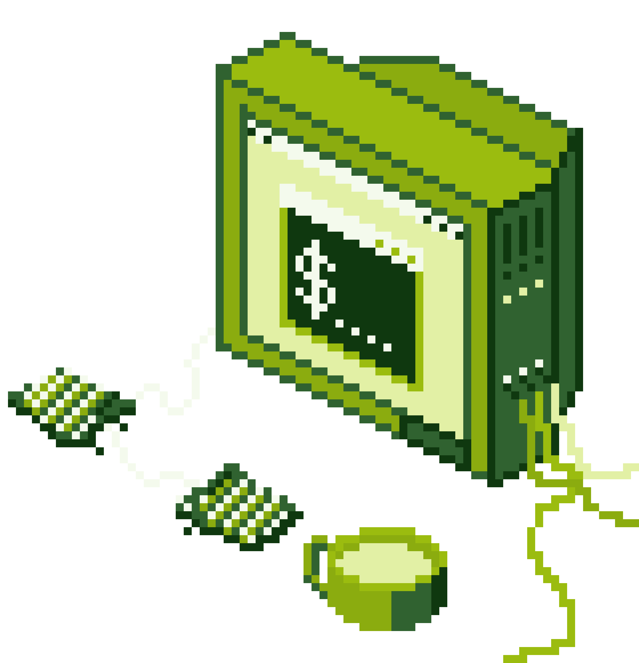 pixel art of a computer, a keyboard, and a large cup of tea.